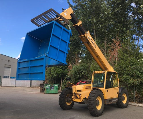 Telehandler Bins on construction site